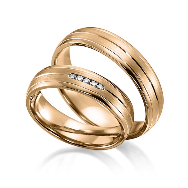 Set Klassieke trouwringen in roségoud 14 kt. met in totaal 0,05 ct. Briljant tw/si van acredo - S-1157-5