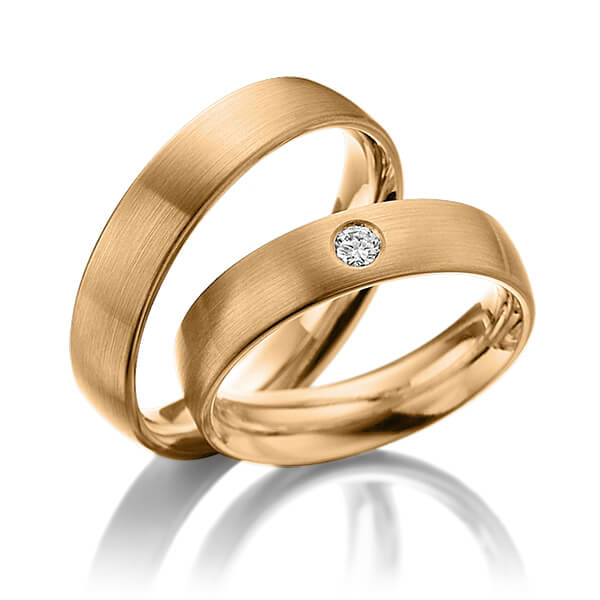 Set klassieke trouwringen in roségoud 14 kt. met in totaal 0,05 ct. Briljant tw/si van Steinberg - Q-1013-6