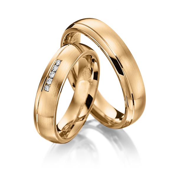 Set Klassieke trouwringen in roségoud 14 kt. met in totaal 0,05 ct. Briljant tw/si van Steinberg - Q-1236-5 Set Klassieke trouwringen in roségoud 14 kt. met in totaal 0,05 ct. Briljant tw/si van Steinberg - Q-1236-5