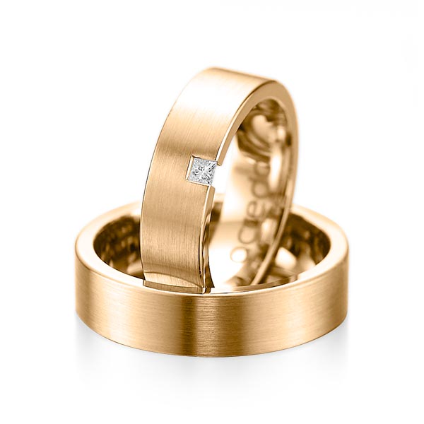 Set klassieke trouwringen in roségoud 14 kt. met in totaal 0,05 ct. Princess-Diamant tw/si van acredo - A-1075-2