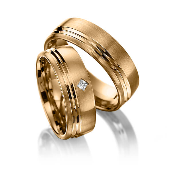 Set Klassieke trouwringen in roségoud 14 kt. met in totaal 0,05 ct. Princess-Diamant tw/si van Merii