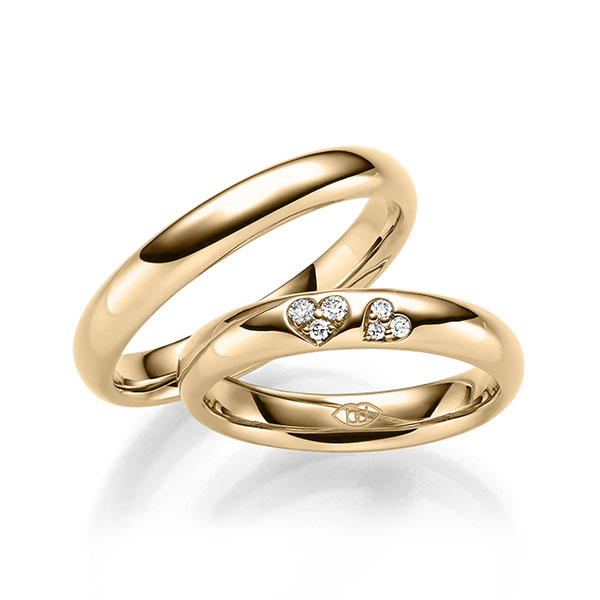 Set Klassieke trouwringen in roségoud 14 kt. met in totaal 0,065 ct. Briljant tw/si 