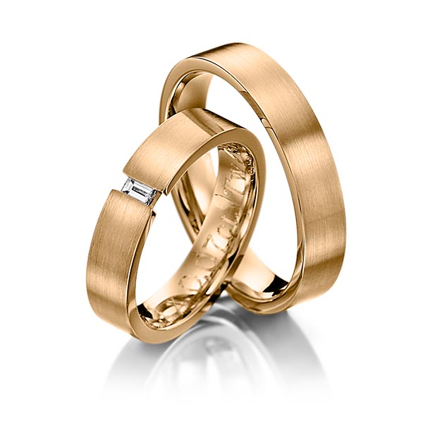 Set klassieke trouwringen in roségoud 14 kt. met in totaal 0,06 ct. Baguette-Diamant tw,vs van Eternal Touch - Y-1029-5