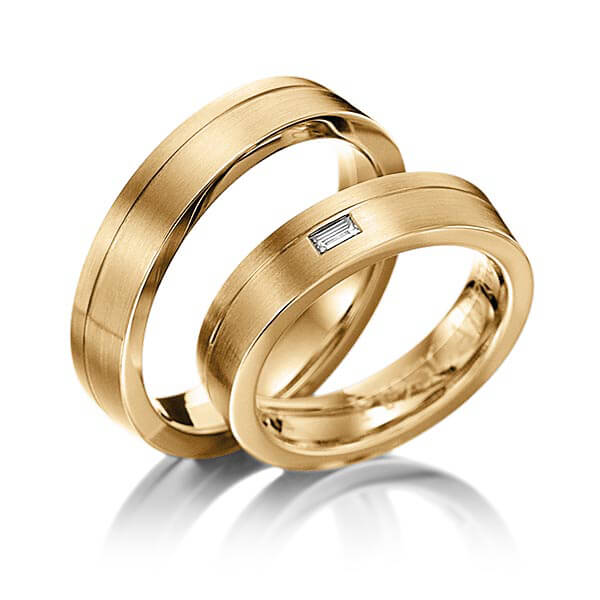 Set Klassieke trouwringen in roségoud 14 kt. met in totaal 0,06 ct. Baguette-Diamant tw,vs van Eternal Touch