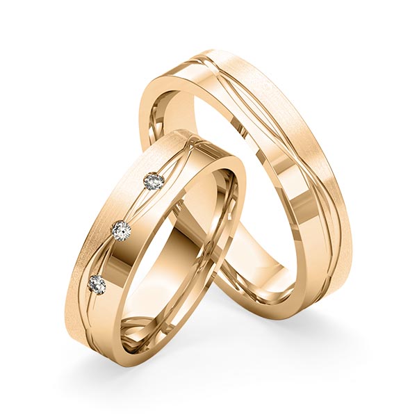 Set Klassieke trouwringen in roségoud 14 kt. met in totaal 0,06 ct. Briljant tw/si van Merii