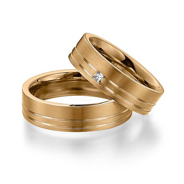 Set Klassieke trouwringen in roségoud 14 kt. met in totaal 0,06 ct. Princess-Diamant tw/si van Eternal Touch