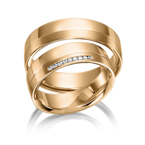 Set Klassieke trouwringen in roségoud 14 kt. met in totaal 0,072 ct. Briljant tw/si van acredo - S-1126-4