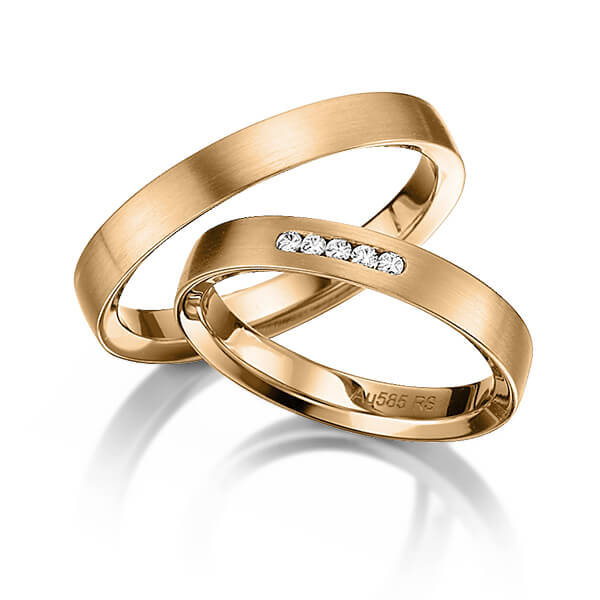 Set klassieke trouwringen in roségoud 14 kt. met in totaal 0,075 ct. Briljant tw/si van acredo - S-1123-3