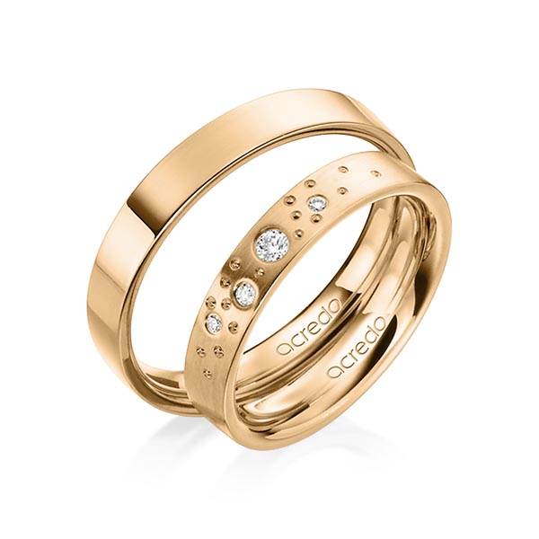Set klassieke trouwringen in roségoud 14 kt. met in totaal 0,081 ct. Briljant tw/si van acredo - A-1239-1 Set klassieke trouwringen in roségoud 14 kt. met in totaal 0,081 ct. Briljant tw/si van acredo - A-1239-1