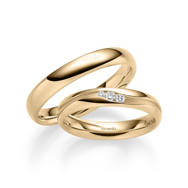 Set klassieke trouwringen in roségoud 14 kt. met in totaal 0,085 ct. Briljant tw/si van acredo