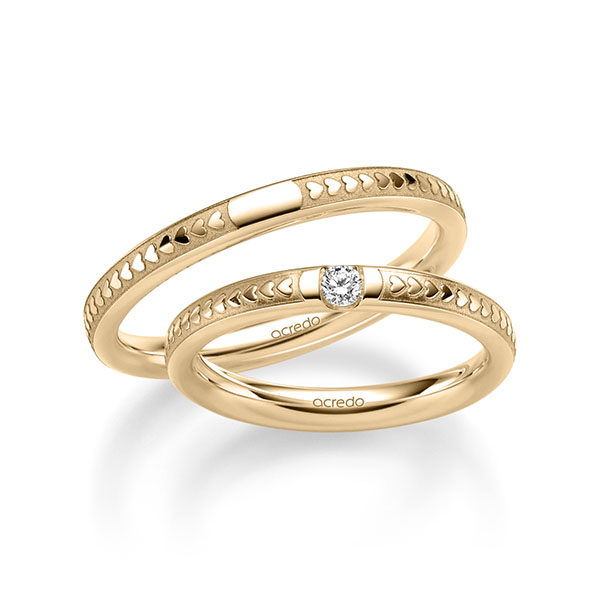 Set Klassieke trouwringen in roségoud 14 kt. met in totaal 0,08 ct. Briljant tw/si van acredo