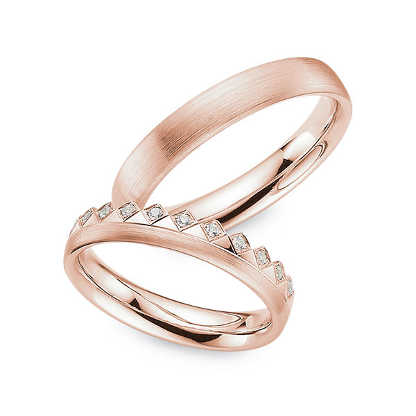 Set Klassieke trouwringen in roségoud 14 kt. met in totaal 0,096 ct. Briljant tw,vs van Eternal Touch
