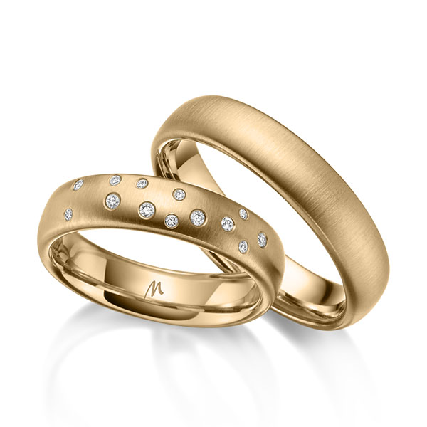 Set klassieke trouwringen in roségoud 14 kt. met in totaal 0,09 ct. Briljant tw/si van Merii - M-1278-3