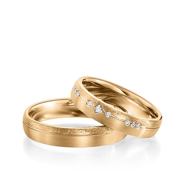 Set Klassieke trouwringen in roségoud 14 kt. met in totaal 0,11 ct. Briljant & Princess-Diamant tw/si van Steinberg
