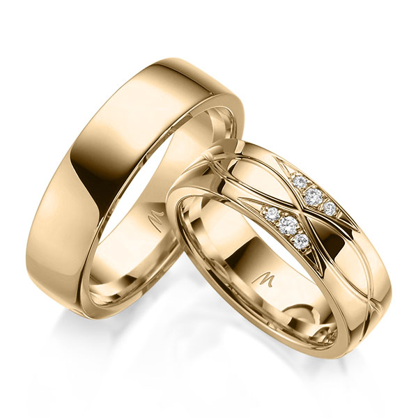 Set Klassieke trouwringen in roségoud 14 kt. met in totaal 0,11 ct. Briljant w,si van Merii - M-1283-3 Set Klassieke trouwringen in roségoud 14 kt. met in totaal 0,11 ct. Briljant w,si van Merii - M-1283-3
