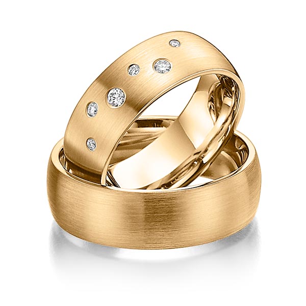 Set Klassieke trouwringen in roségoud 14 kt. met in totaal 0,12 ct. Briljant tw/si 