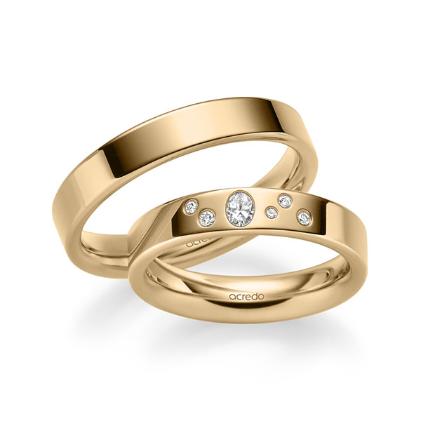 Set klassieke trouwringen in roségoud 14 kt. met in totaal 0,146 ct. Briljant tw,vs van acredo - A-2287-3 Set klassieke trouwringen in roségoud 14 kt. met in totaal 0,146 ct. Briljant tw,vs van acredo - A-2287-3