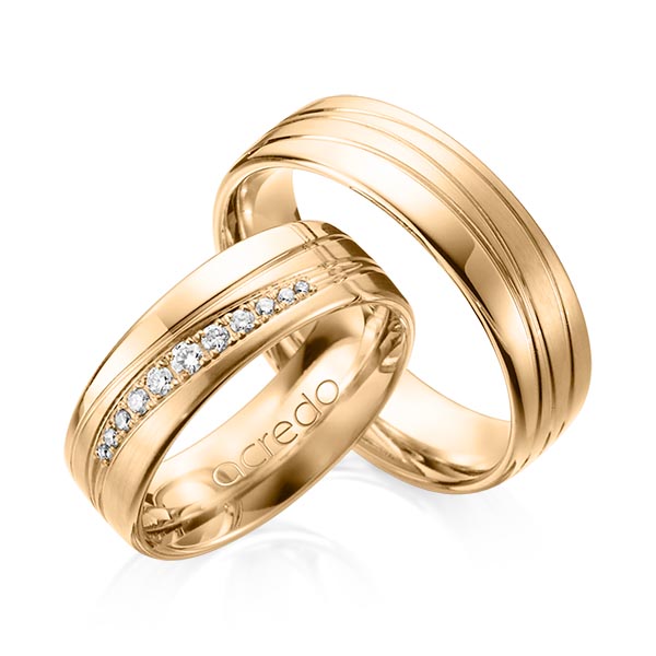 Set Klassieke trouwringen in roségoud 14 kt. met in totaal 0,146 ct. Briljant tw/si van acredo - A-1164-4 Set Klassieke trouwringen in roségoud 14 kt. met in totaal 0,146 ct. Briljant tw/si van acredo - A-1164-4
