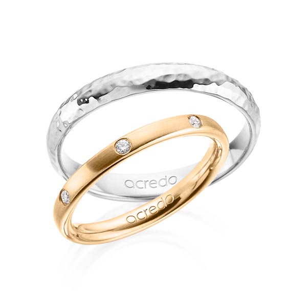 Set klassieke trouwringen in roségoud 14 kt. met in totaal 0,14 ct. Briljant tw/si van acredo - A-1363-1