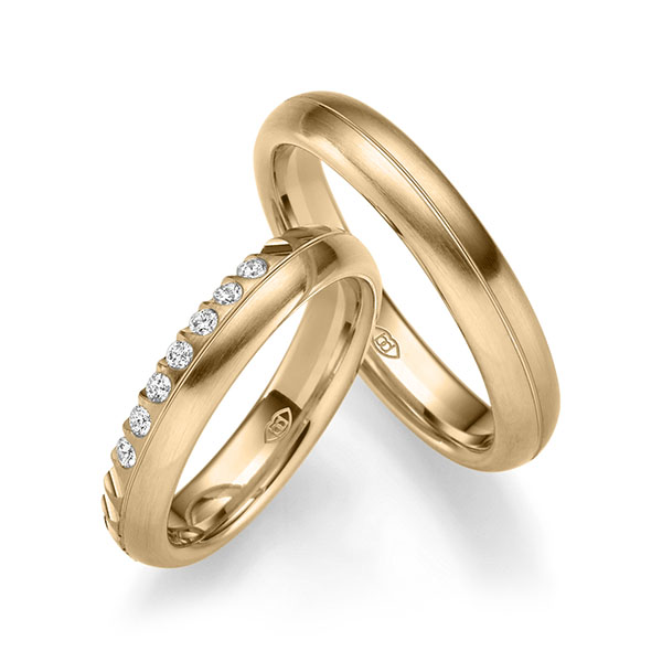 Set Klassieke trouwringen in roségoud 14 kt. met in totaal 0,14 ct. Briljant tw/si van Merii