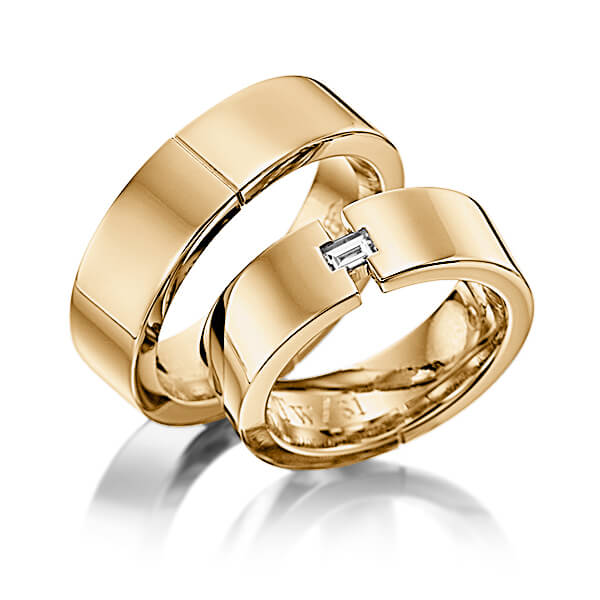 Set Klassieke trouwringen in roségoud 14 kt. met in totaal 0,15 ct. Baguette-Diamant tw,vs van Eternal Touch - P-1121-11 Set Klassieke trouwringen in roségoud 14 kt. met in totaal 0,15 ct. Baguette-Diamant tw,vs van Eternal Touch - P-1121-11