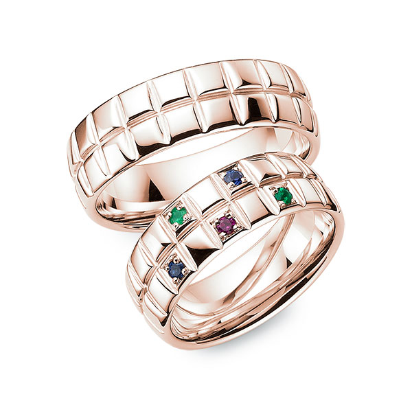 Set Klassieke trouwringen in roségoud 14 kt. met in totaal 0,15 ct. Briljant Robijn rood van Eternal Touch