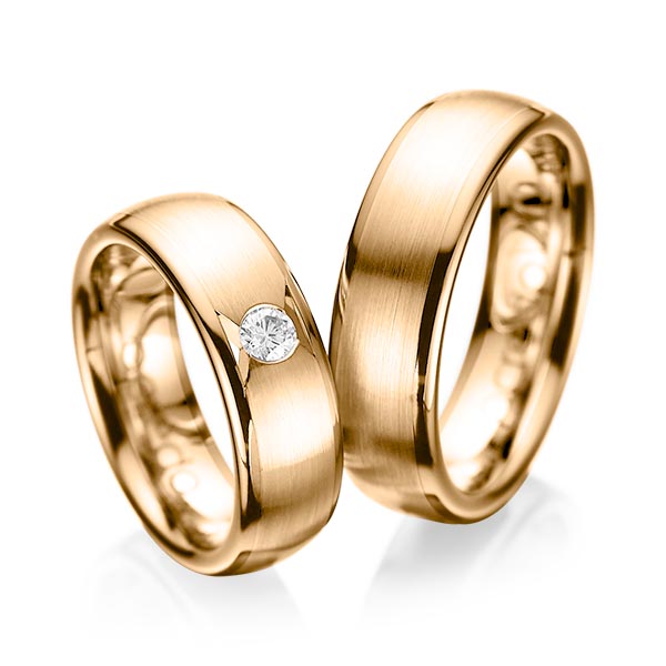 Set Klassieke trouwringen in roségoud 14 kt. met in totaal 0,15 ct. Briljant tw/si van acredo - A-1065-10