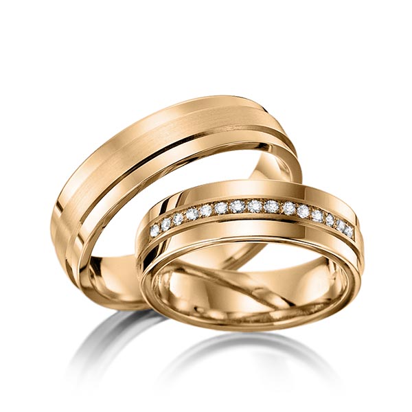 Set Klassieke trouwringen in roségoud 14 kt. met in totaal 0,15 ct. Briljant tw/si van Eternal Touch - Y-1146-5 Set Klassieke trouwringen in roségoud 14 kt. met in totaal 0,15 ct. Briljant tw/si van Eternal Touch - Y-1146-5