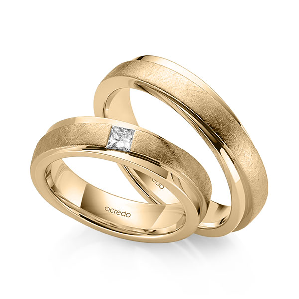 Set Klassieke trouwringen in roségoud 14 kt. met in totaal 0,15 ct. Princess-Diamant tw/si van acredo