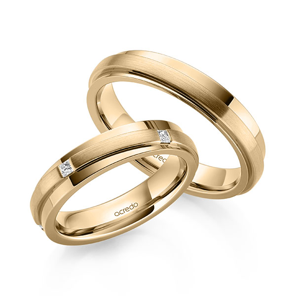 Set Klassieke trouwringen in roségoud 14 kt. met in totaal 0,15 ct. Princess-Diamant tw/si van acredo