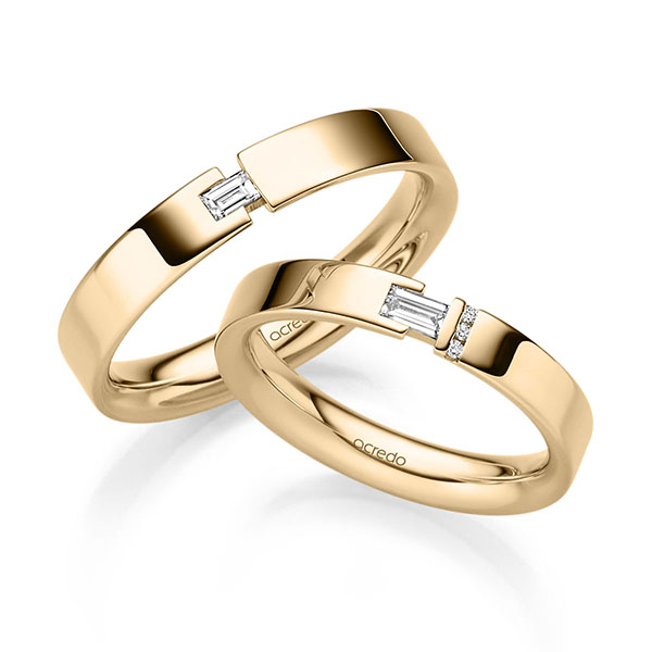 Set klassieke trouwringen in roségoud 14 kt. met in totaal 0,185 ct. Briljant & Baguette-Diamant tw/si tw,vs van acredo - S-1334-3