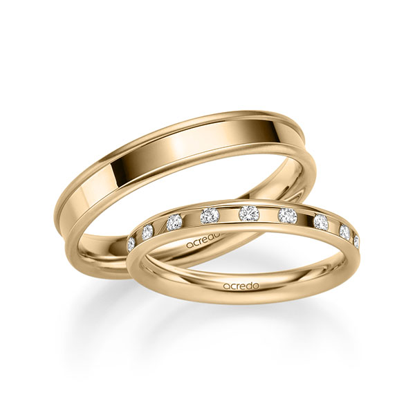 Set Klassieke trouwringen in roségoud 14 kt. met in totaal 0,18 ct. Briljant tw/si van acredo - A-2225-1 Set Klassieke trouwringen in roségoud 14 kt. met in totaal 0,18 ct. Briljant tw/si van acredo - A-2225-1