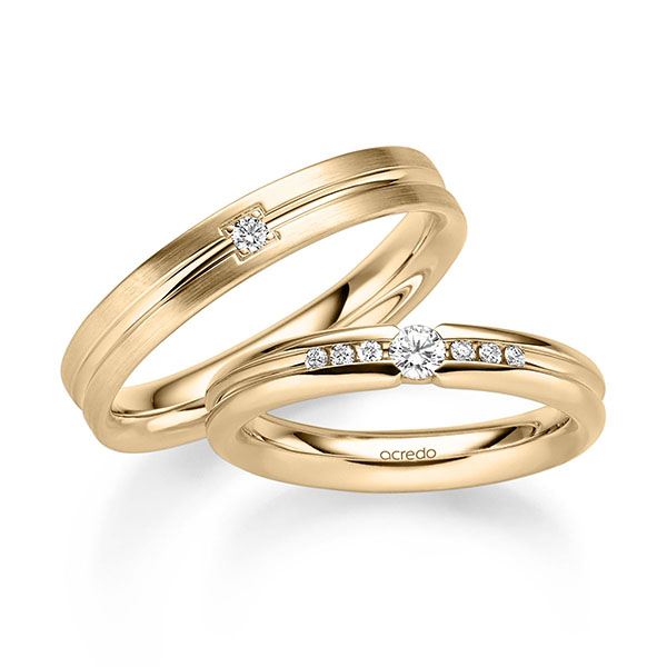 Set Klassieke trouwringen in roségoud 14 kt. met in totaal 0,19 ct. Briljant tw/si van acredo