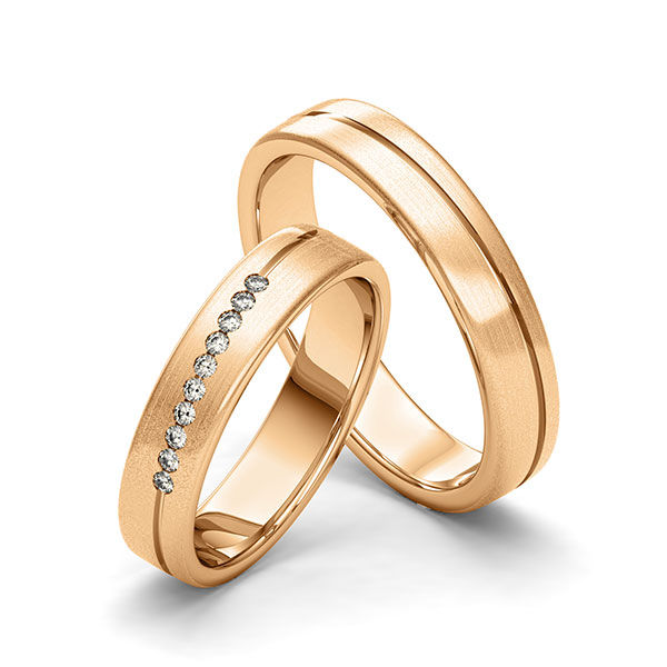 Set Klassieke trouwringen in roségoud 14 kt. met in totaal 0,1 ct. Briljant tw/si van Merii
