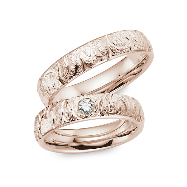 Set Klassieke trouwringen in roségoud 14 kt. met in totaal 0,1 ct. Briljant tw/si van Merii