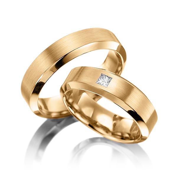 Set Klassieke trouwringen in roségoud 14 kt. met in totaal 0,1 ct. Princess-Diamant tw,vs van Eternal Touch
