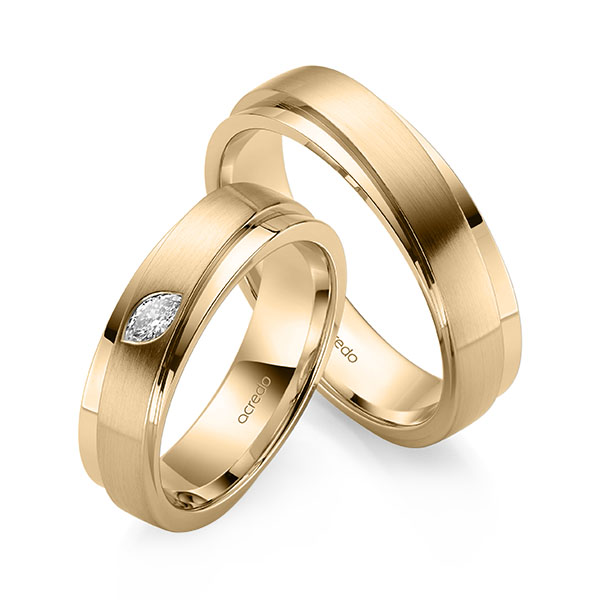 Set Klassieke trouwringen in roségoud 14 kt. met in totaal 0,1 ct. tw,vs van acredo