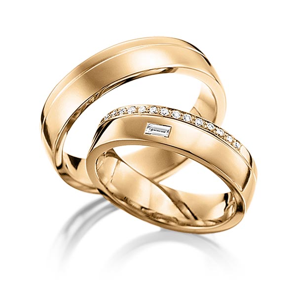 Set Klassieke trouwringen in roségoud 14 kt. met in totaal 0,21 ct. Briljant & Baguette-Diamant tw/si tw,vs van Eternal Touch - Y-1080-3 Set Klassieke trouwringen in roségoud 14 kt. met in totaal 0,21 ct. Briljant & Baguette-Diamant tw/si tw,vs van Eternal Touch - Y-1080-3