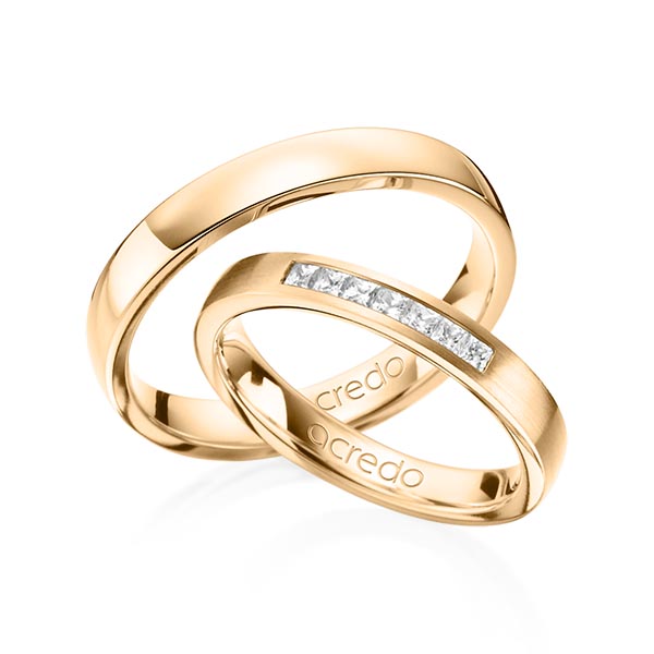 Set klassieke trouwringen in roségoud 14 kt. met in totaal 0,21 ct. Princess-Diamant tw/si van acredo - A-1374-4