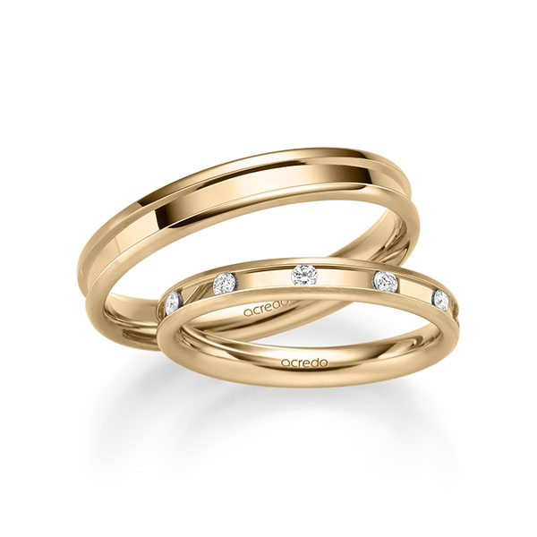 Set Klassieke trouwringen in roségoud 14 kt. met in totaal 0,22 ct. Briljant tw/si van acredo