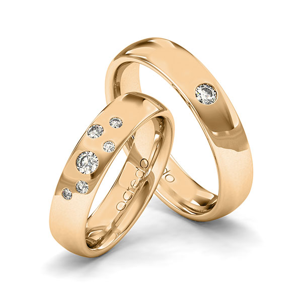 Set klassieke trouwringen in roségoud 14 kt. met in totaal 0,24 ct. Briljant tw/si van acredo - A-2019-4