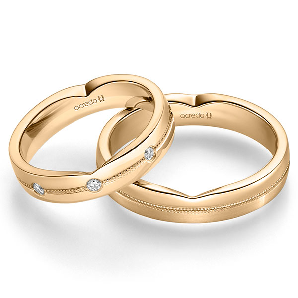 Set Klassieke trouwringen in roségoud 14 kt. met in totaal 0,24 ct. Briljant tw/si van acredo