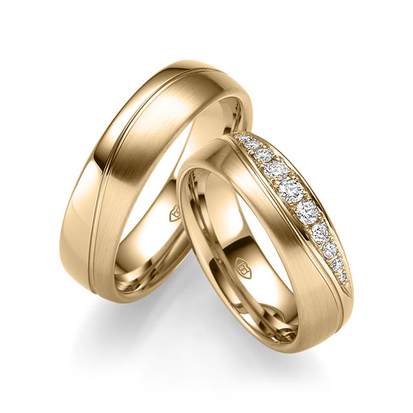 Set Klassieke trouwringen in roségoud 14 kt. met in totaal 0,24 ct. Briljant w,si van Merii - M-1308-4