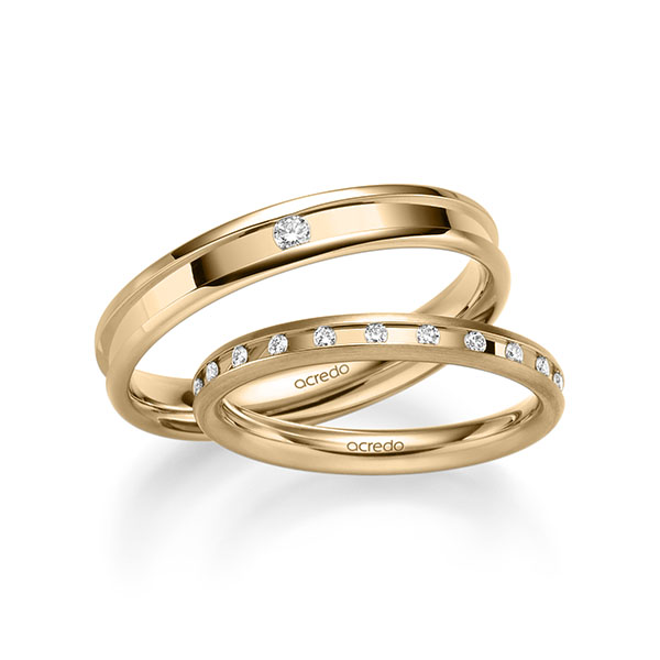 Set Klassieke trouwringen in roségoud 14 kt. met in totaal 0,26 ct. Briljant tw/si van acredo