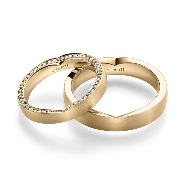 Set Klassieke trouwringen in roségoud 14 kt. met in totaal 0,26 ct. Briljant tw/si van acredo - A-2245-4