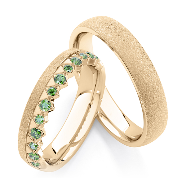 Set Klassieke trouwringen in roségoud 14 kt. met in totaal 0,285 ct. Apple Green van Steinberg