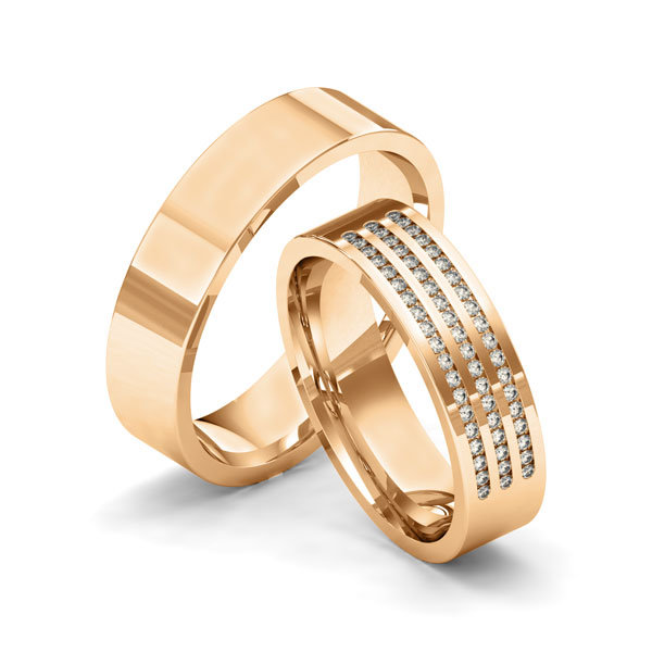 Set klassieke trouwringen in roségoud 14 kt. met in totaal 0,285 ct. Briljant tw/si van Merii - M-1257-4 Set klassieke trouwringen in roségoud 14 kt. met in totaal 0,285 ct. Briljant tw/si van Merii - M-1257-4