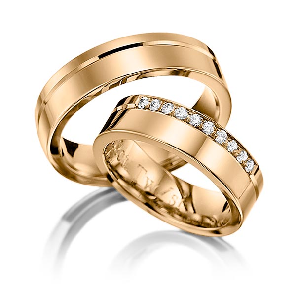 Set Klassieke trouwringen in roségoud 14 kt. met in totaal 0,2 ct. Briljant tw/si van Eternal Touch - Y-1135-6 Set Klassieke trouwringen in roségoud 14 kt. met in totaal 0,2 ct. Briljant tw/si van Eternal Touch - Y-1135-6