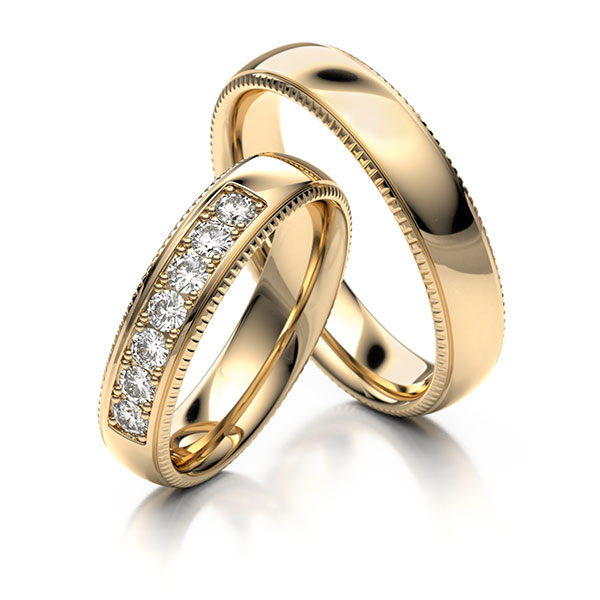 Set Klassieke trouwringen in roségoud 14 kt. met in totaal 0,35 ct. Briljant tw/si - UQ-1023-4 Set Klassieke trouwringen in roségoud 14 kt. met in totaal 0,35 ct. Briljant tw/si - UQ-1023-4