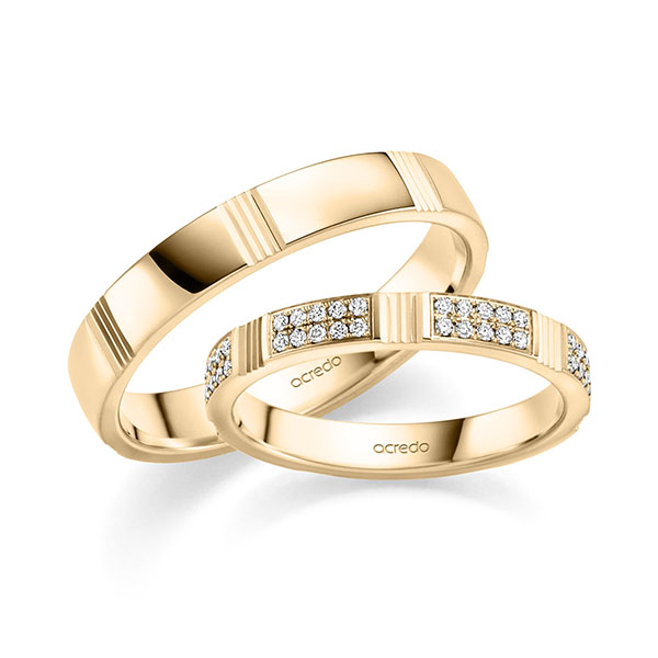 Set Klassieke trouwringen in roségoud 14 kt. met in totaal 0,35 ct. Briljant tw/si van acredo